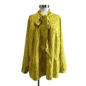 Loft Floral Peplum Bow Blouse Saffron Yellow Careerwear Plus Size 18
